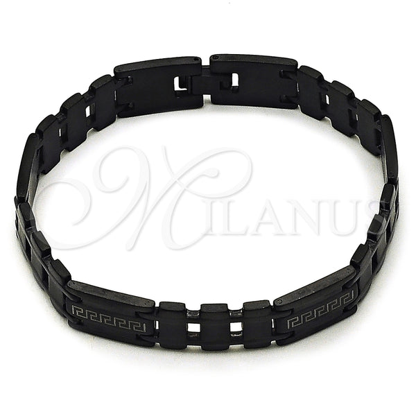 Pulsera Solida 03.114.0311.3.09 Acero Inoxidable, Diseño de Llave Griega, Pulido, Rodinado Negro (12 MM Thickness, 9 Inches Length)