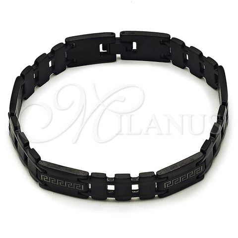 Pulsera Solida 03.114.0311.3.09 Acero Inoxidable, Diseño de Llave Griega, Pulido, Rodinado Negro (12 MM Thickness, 9 Inches Length)