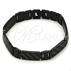 Pulsera Solida 03.114.0330.4.08 Acero Inoxidable, Diseño de Llave Griega, Pulido, Rodinado Negro (13 MM Thickness, 8 Inches Length)