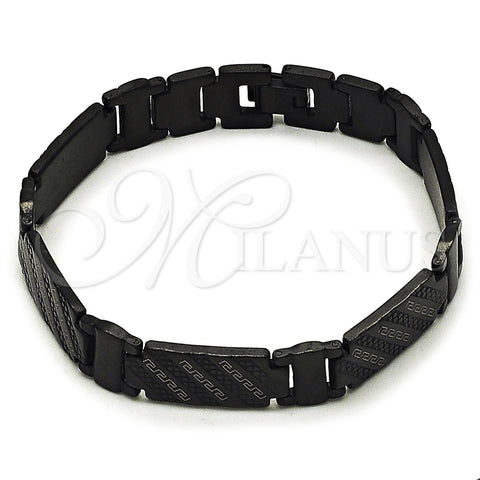 Pulsera Solida 03.114.0330.4.08 Acero Inoxidable, Diseño de Llave Griega, Pulido, Rodinado Negro (13 MM Thickness, 8 Inches Length)
