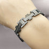 Pulsera Solida 03.114.0419.09 Acero Inoxidable, Diseño de Llave Griega y Cruz, Pulido, Rodinado Negro (13 MM Thickness, 9 Inches Length)