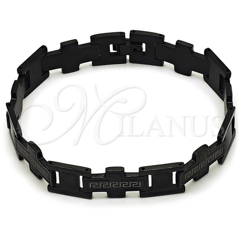 Pulsera Solida 03.114.0419.09 Acero Inoxidable, Diseño de Llave Griega y Cruz, Pulido, Rodinado Negro (13 MM Thickness, 9 Inches Length)