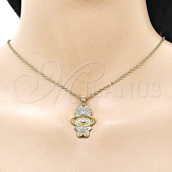 Dije Elegante 05.283.0002 Oro Laminado, Diseño de Niñita Pequeña y Flor, con Blanca Zirconia Cubica, Pulido, Tono Dorado