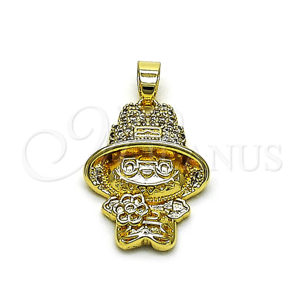 Dije Elegante 05.283.0002 Oro Laminado, Diseño de Niñita Pequeña y Flor, con Blanca Zirconia Cubica, Pulido, Tono Dorado