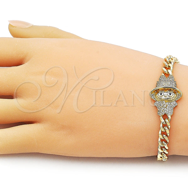 Pulsera Elegante 03.283.0508.07 Oro Laminado, Diseño de Niñita Pequeña y Miami Cubana, con Blanca and Negro Zirconia Cubica, Pulido, Tono Dorado (Thickness, 8 Inches Length)
