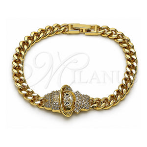 Pulsera Elegante 03.283.0508.07 Oro Laminado, Diseño de Niñita Pequeña y Miami Cubana, con Blanca and Negro Zirconia Cubica, Pulido, Tono Dorado (Thickness, 8 Inches Length)