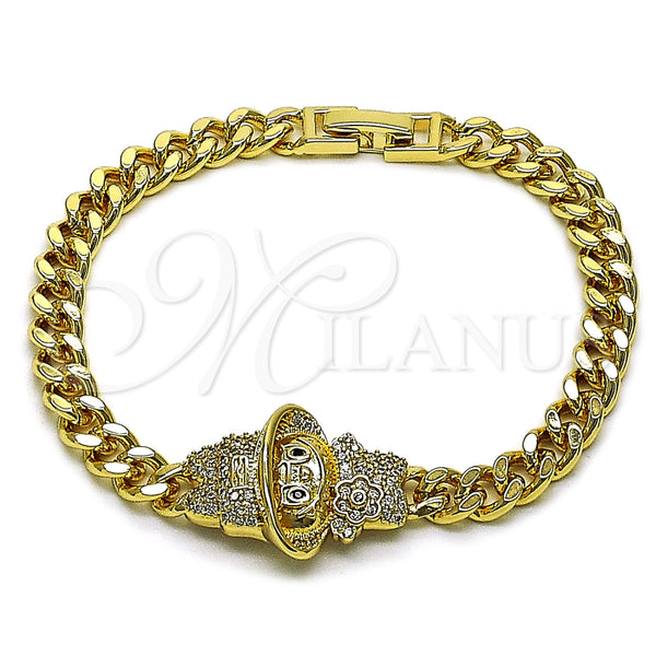 Pulsera Elegante 03.283.0508.07 Oro Laminado, Diseño de Niñita Pequeña y Miami Cubana, con Blanca and Negro Zirconia Cubica, Pulido, Tono Dorado (Thickness, 8 Inches Length)
