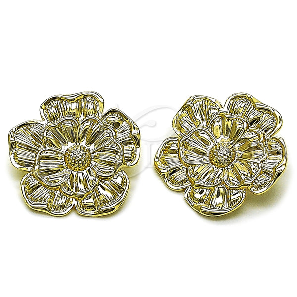 Arete Dormilona 02.385.0076 Oro Laminado, Diseño de Flor, Diamantado, Tono Dorado