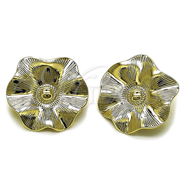 Arete Dormilona 02.385.0079 Oro Laminado, Diseño de Oja y Flor, Diamantado, Tono Dorado