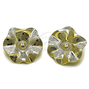 Arete Dormilona 02.385.0079 Oro Laminado, Diseño de Oja y Flor, Diamantado, Tono Dorado