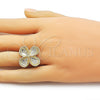 Anillo Elegante 01.428.0016 Oro Laminado, Diseño de Trébol de Cuatro Hojas, Diamantado, Tono Dorado (One size fits all)