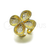 Anillo Elegante 01.428.0016 Oro Laminado, Diseño de Trébol de Cuatro Hojas, Diamantado, Tono Dorado (One size fits all)