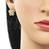 Arete Dormilona 02.195.0369 Oro Laminado, Diseño de Estrella y Flor, Diamantado, Tono Dorado