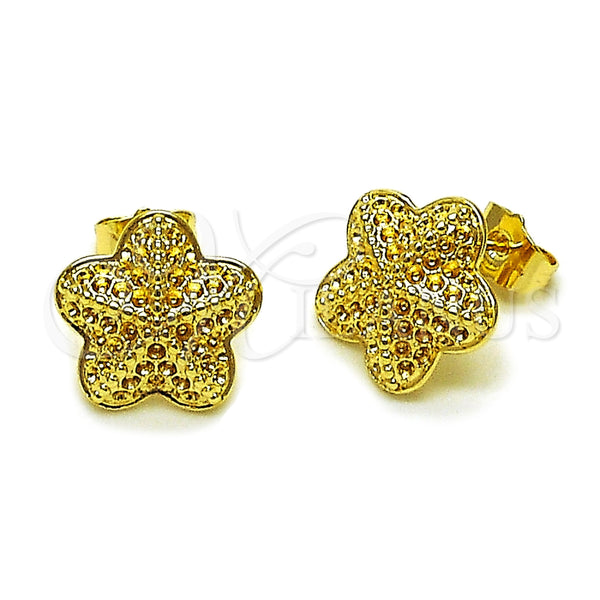 Arete Dormilona 02.195.0369 Oro Laminado, Diseño de Estrella y Flor, Diamantado, Tono Dorado