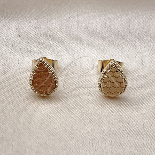 Arete Dormilona 02.412.0009 Oro Laminado, Diseño de Gota, Diamantado, Tono Dorado