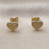 Arete Dormilona 02.412.0011 Oro Laminado, Diseño de Corazón, Diamantado, Tono Dorado