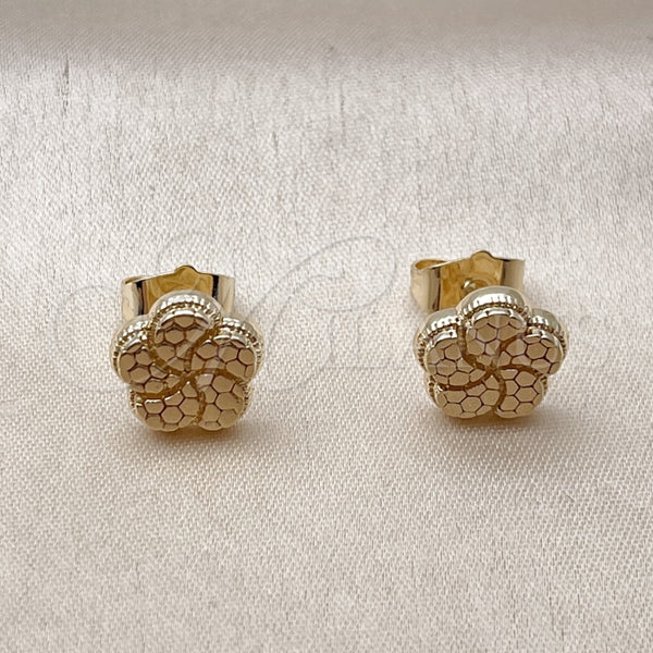 Arete Dormilona 02.412.0012 Oro Laminado, Diseño de Flor, Diamantado, Tono Dorado