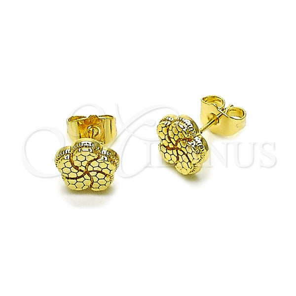 Arete Dormilona 02.412.0012 Oro Laminado, Diseño de Flor, Diamantado, Tono Dorado