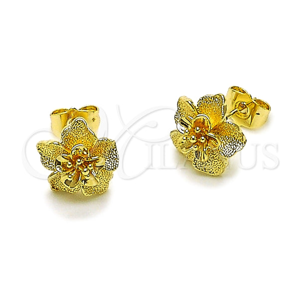 Arete Dormilona 02.412.0013 Oro Laminado, Diseño de Flor, Mate, Tono Dorado
