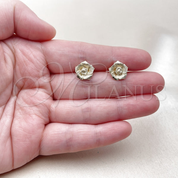 Arete Dormilona 02.412.0015 Oro Laminado, Diseño de Flor, Mate, Tono Dorado