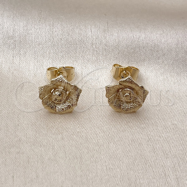 Arete Dormilona 02.412.0015 Oro Laminado, Diseño de Flor, Mate, Tono Dorado
