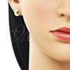 Arete Dormilona 02.412.0016 Oro Laminado, Diseño de Luna, Diamantado, Tono Dorado