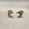 Arete Dormilona 02.412.0016 Oro Laminado, Diseño de Luna, Diamantado, Tono Dorado