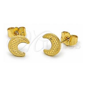 Arete Dormilona 02.412.0016 Oro Laminado, Diseño de Luna, Diamantado, Tono Dorado