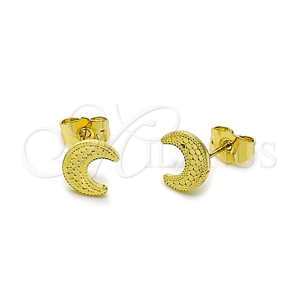 Arete Dormilona 02.412.0016 Oro Laminado, Diseño de Luna, Diamantado, Tono Dorado