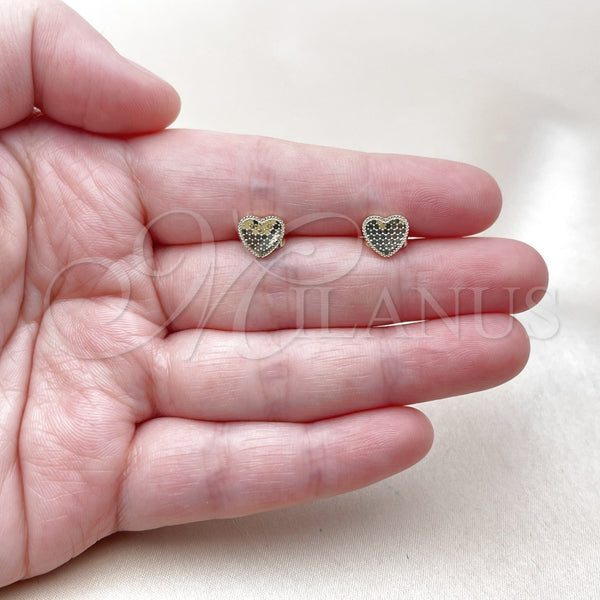 Arete Dormilona 02.412.0017 Oro Laminado, Diseño de Corazón, Diamantado, Tono Dorado