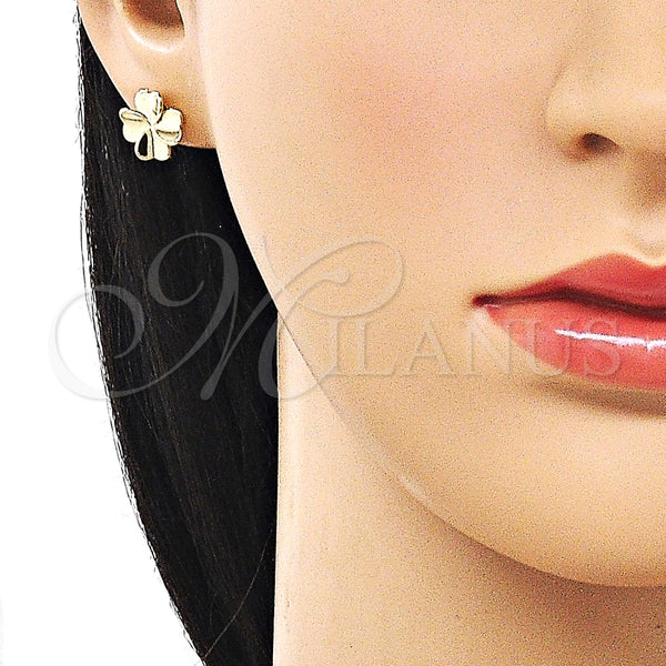 Arete Dormilona 02.412.0018 Oro Laminado, Diseño de Trébol de Cuatro Hojas y Corazón, Pulido, Tono Dorado