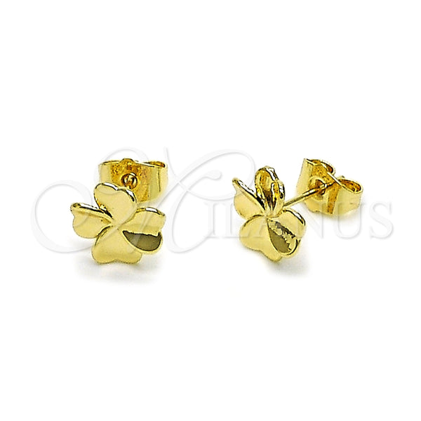 Arete Dormilona 02.412.0018 Oro Laminado, Diseño de Trébol de Cuatro Hojas y Corazón, Pulido, Tono Dorado