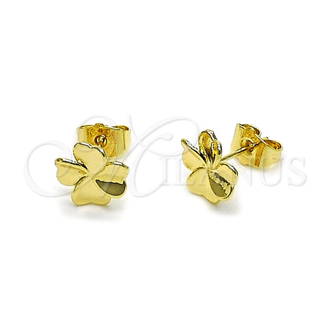 Arete Dormilona 02.412.0018 Oro Laminado, Diseño de Trébol de Cuatro Hojas y Corazón, Pulido, Tono Dorado