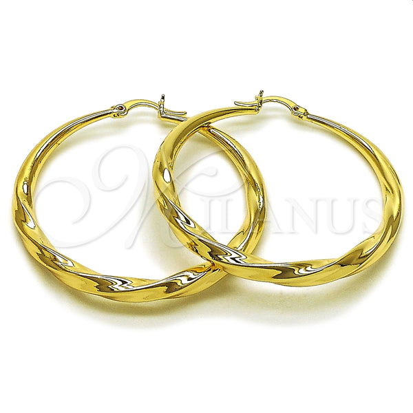 Argolla Grande 02.163.0395.50 Oro Laminado, Diseño de Hueco y Torcido, Pulido, Tono Dorado