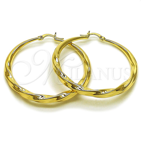 Argolla Grande 02.163.0395.50 Oro Laminado, Diseño de Hueco y Torcido, Pulido, Tono Dorado