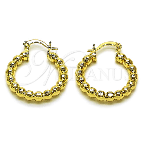 Argolla Pequeña 02.163.0398.25 Oro Laminado, Diseño de Hueco y Bola, Pulido, Tono Dorado