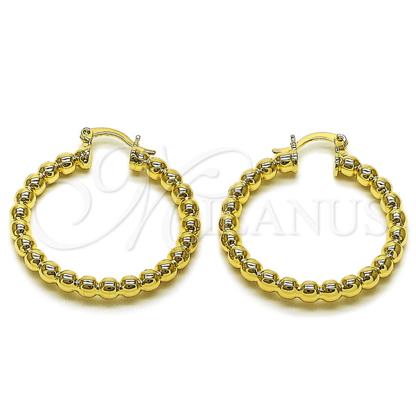 Argolla Pequeña 02.163.0398.35 Oro Laminado, Diseño de Hueco y Bola, Pulido, Tono Dorado