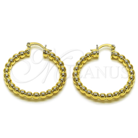 Argolla Pequeña 02.163.0398.35 Oro Laminado, Diseño de Hueco y Bola, Pulido, Tono Dorado