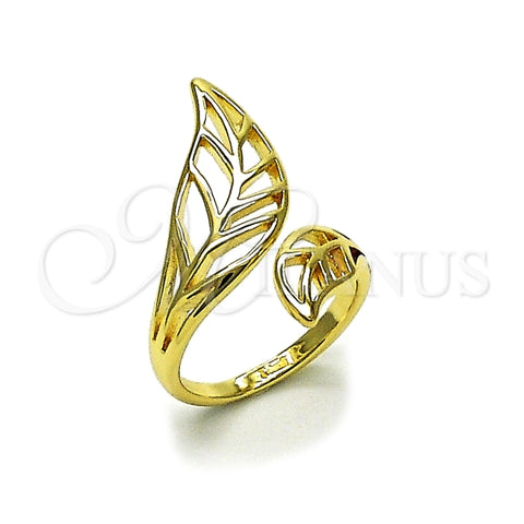 Anillo Elegante 01.163.0007 Oro Laminado, Diseño de Oja, Pulido, Dorado