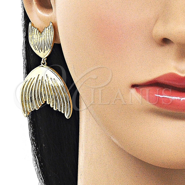 Arete Colgante 02.163.0402 Oro Laminado, Diseño de Pescado, Pulido, Tono Dorado