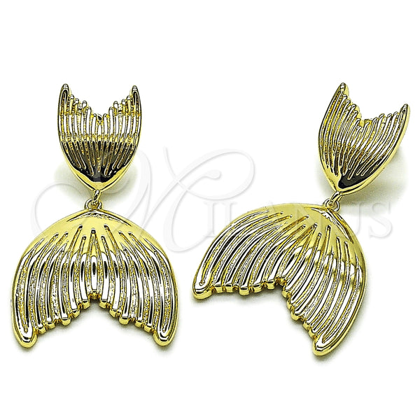 Arete Colgante 02.163.0402 Oro Laminado, Diseño de Pescado, Pulido, Tono Dorado