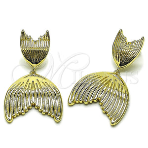 Arete Colgante 02.163.0402 Oro Laminado, Diseño de Pescado, Pulido, Tono Dorado