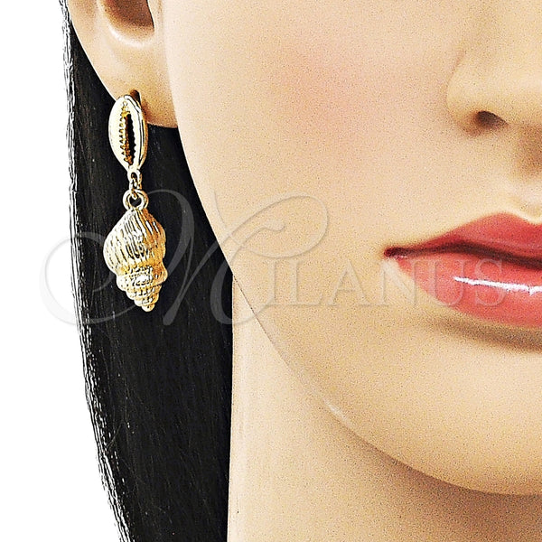 Arete Colgante 02.163.0403 Oro Laminado, Diseño de Caracol, Pulido, Tono Dorado