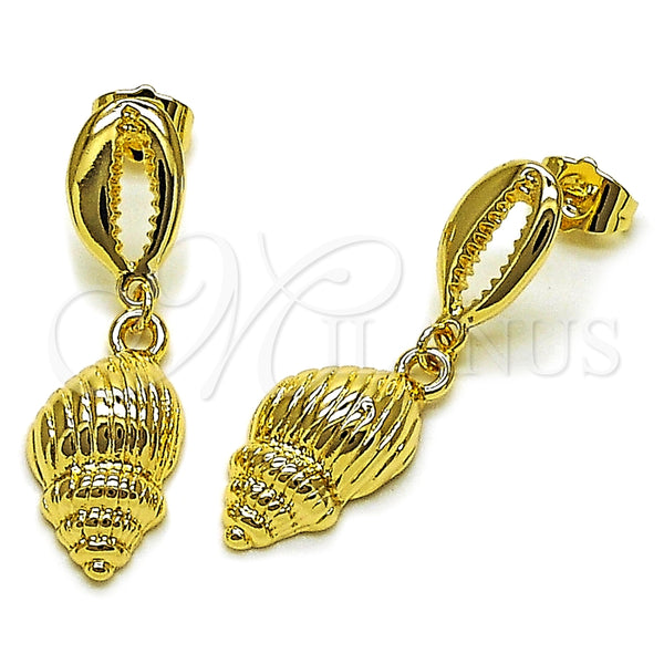 Arete Colgante 02.163.0403 Oro Laminado, Diseño de Caracol, Pulido, Tono Dorado