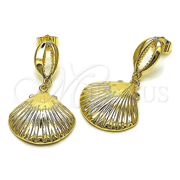 Arete Colgante 02.163.0404 Oro Laminado, Diseño de Concha, Pulido, Tono Dorado