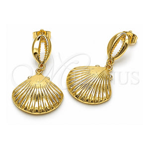 Arete Colgante 02.163.0404 Oro Laminado, Diseño de Concha, Pulido, Tono Dorado