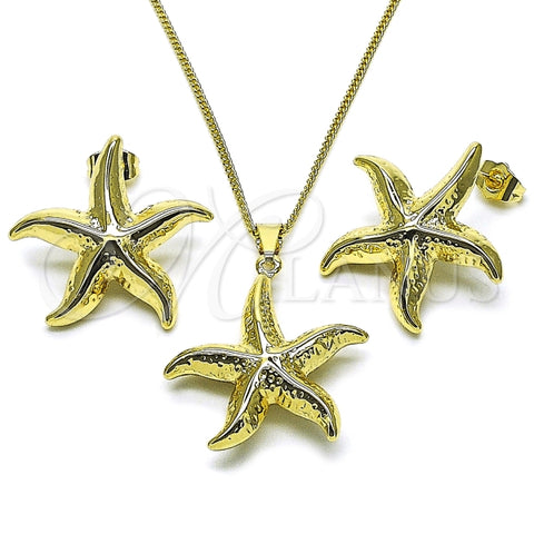 Juego de Arete y Dije de Adulto 10.163.0040 Oro Laminado, Diseño de Estrella y Hueco, Diseño de Estrella, Pulido, Dorado