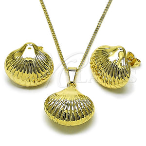 Juego de Arete y Dije de Adulto 10.163.0041 Oro Laminado, Diseño de Concha y Hueco, Pulido, Tono Dorado