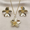Juego de Arete y Dije de Adulto 10.163.0042 Oro Laminado, Diseño de Flor, Diamantado, Tono Dorado