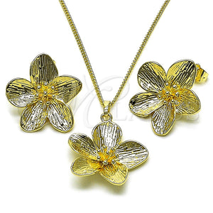 Juego de Arete y Dije de Adulto 10.163.0042 Oro Laminado, Diseño de Flor, Diamantado, Tono Dorado